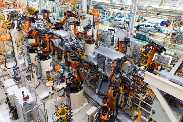 Car bodies are assembly line factory production